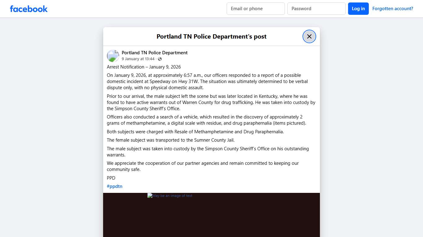 Arrest Notification –... - Portland TN Police Department | Facebook